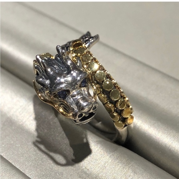 Effy Sterling Silver and 18 kt Gold Dragon Dot Ring Size 7.5 - Picture 2 of 8